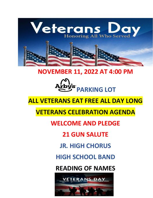 Special Veterans Day Celebration In Roosevelt Arby’s Parking Lot