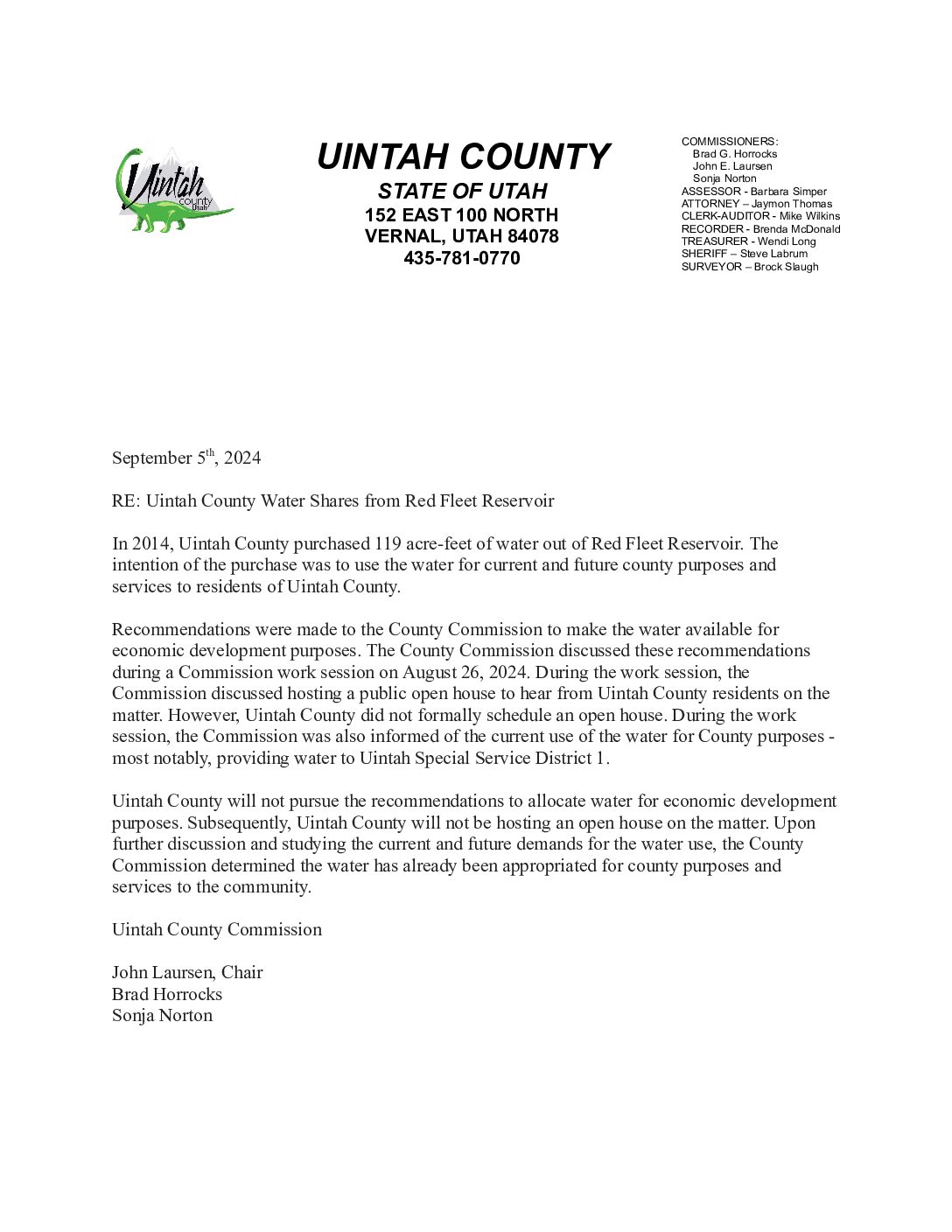 Uintah County Announces Red Fleet Water Shares To Be Kept For County Purpose